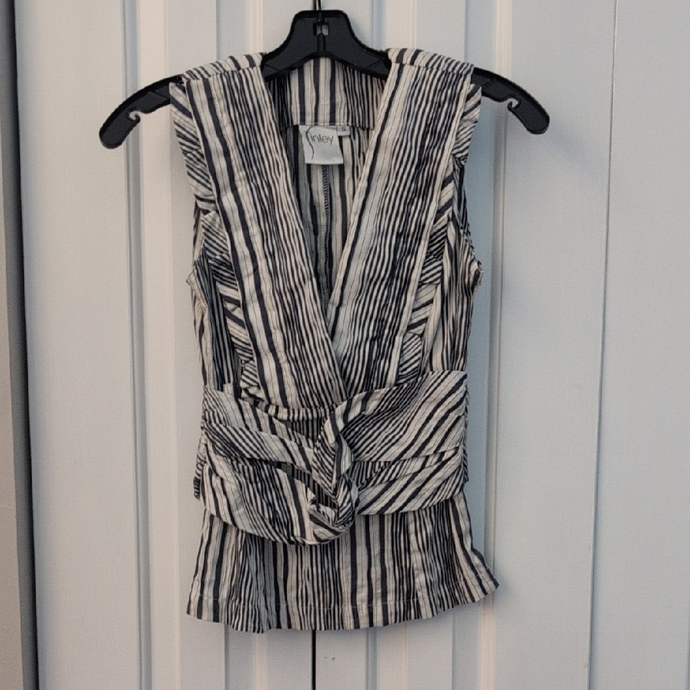 Finley Black and White Striped Sleeveless Blouse